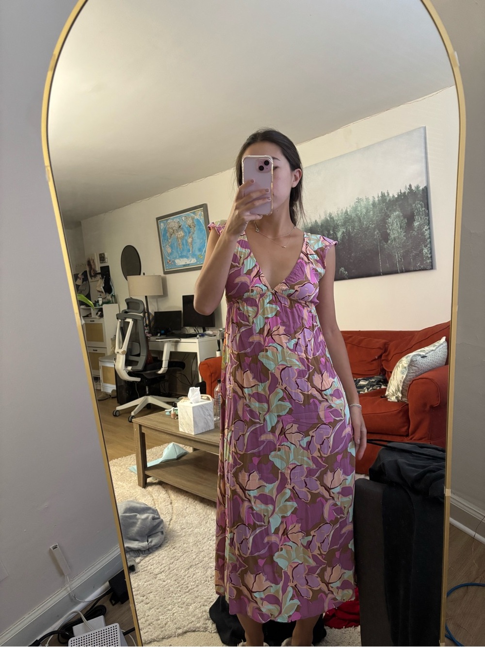 Floral Pink V-Neck Maxi Dress